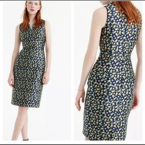 J.Crew V-neck Sheath Dress in Lemon Jacquard